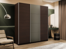 Шкафы-купе 3-х дверные, Шкаф-купе Эста 3-х дверный ДСП/Стекла хаки/Доводчик 270х66х240