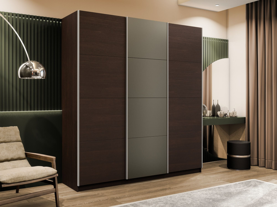 Шкафы-купе 3-х дверные, Шкаф-купе Эста 3-х дверный ДСП/Стекла хаки/Доводчик 270х66х240