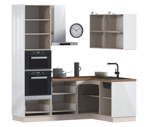Кухонный гарнитур угловой Анна + Регина Песочный / Белый глянец 2,1 м*1,4 м