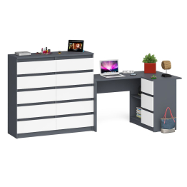 Стол компьютерный МС-16 с тумбой справа и высокий комод на 10-ть ящиков Мори