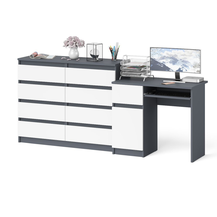 Компьютерные столы, Комод на восемь ящиков Мори 1200.8 и левый компьютерный стол МС-1