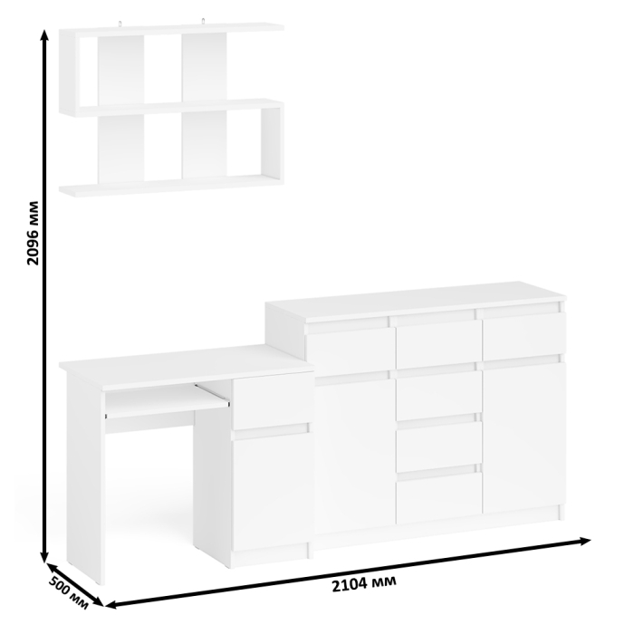 Домашние кабинеты, Тумба-комод Мори МК1200.4 с компьютерным столом МС-1 правый и открытой навесной полкой