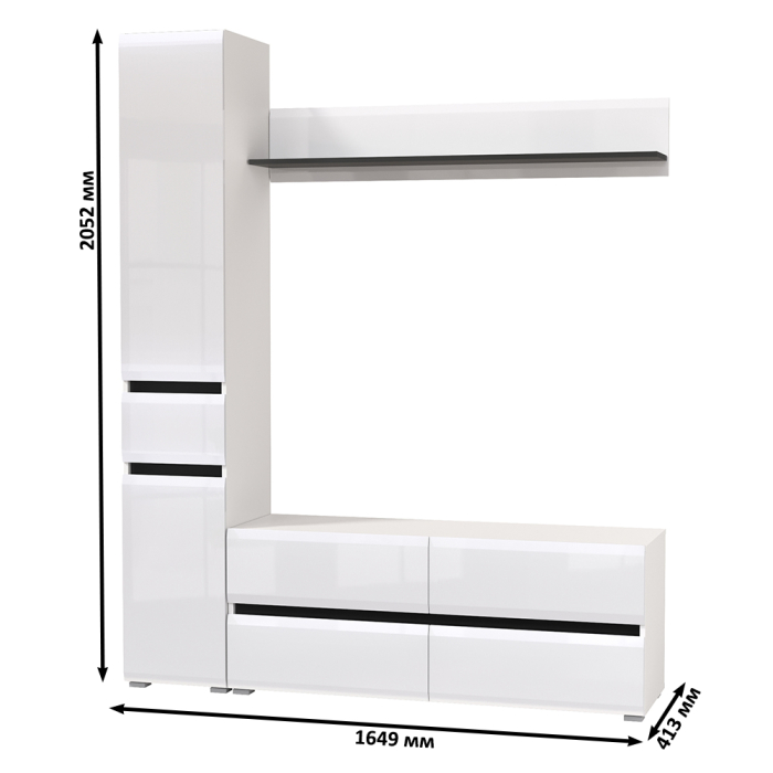 Стенки для гостиной, Тумба для ТВ с пеналом с ящиком и открытой полочкой Сидней