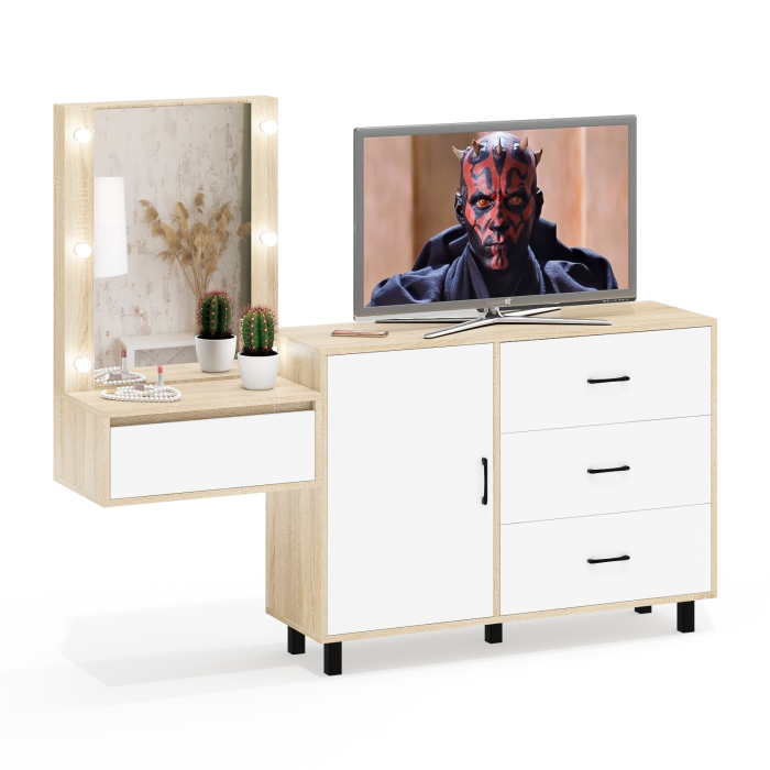 Туалетные столики, Комод с дверками и ящиками 122-1204 и косметический столик навесной с подсветкой