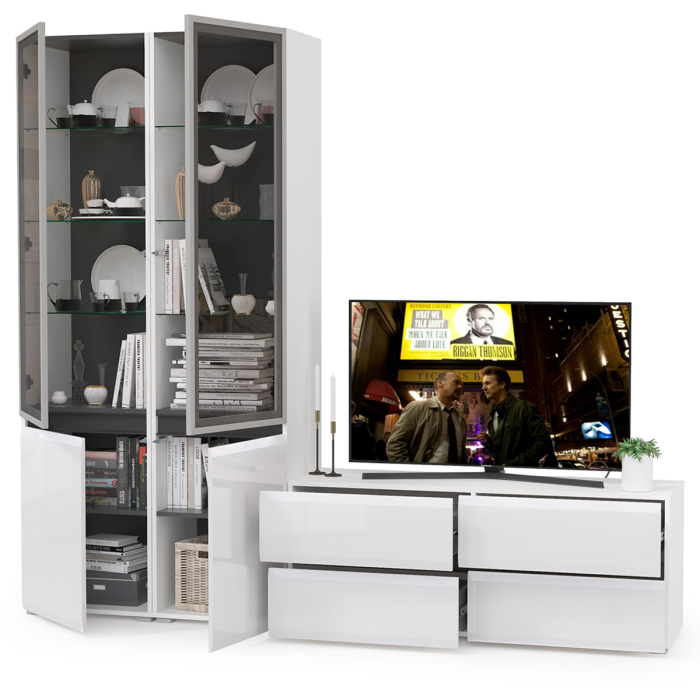 Стенки для гостиной, Стенка для гостиной со стеклянными фасадами Сидней № 11