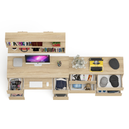 Широкий комод Мори на шесть ящиков с двутумбовым столом МС-2 и открытой полкой