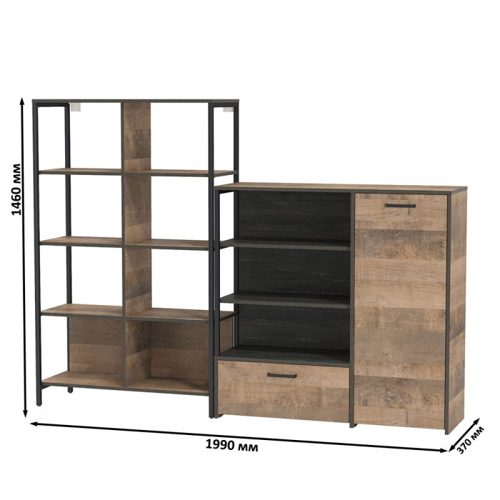 Стенки для гостиной, Стеллаж 13.151.02 с комодом с ящиком и дверкой Трувор