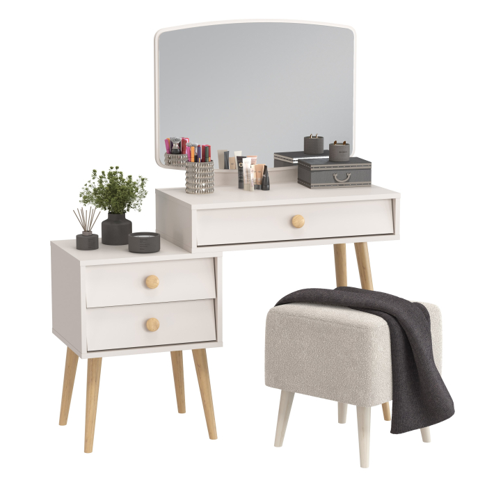 С зеркалом, Пуфик на ножках Куби и трюмо для спальни Афина