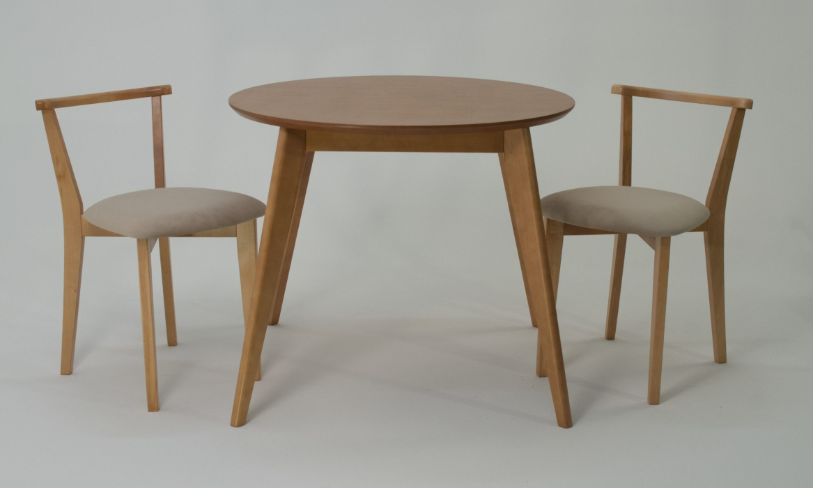 Обеденные группы, Стол Сканди К 90 натур со стульями Франк натур велюр бежевый