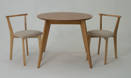Стол Сканди К 90 натур со стульями Франк натур велюр бежевый