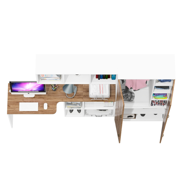 Домашние кабинеты, Шкаф для белья и одежды Лидер-8 и место для учёбы из письменного стола с полкой навесной