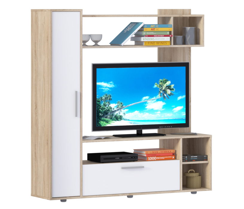 Стенки для гостиной, Стенка Ирен СБ-2302 Дуб Сонома/Белый.