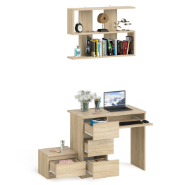 Стол компьютерный три ящика МС-6 левый с тумбочкой ТМП400 и навесной полкой 900 Мори