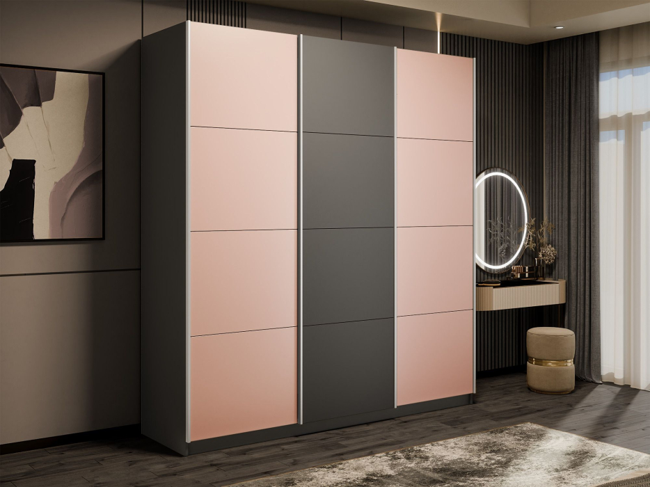 Шкафы-купе 3-х дверные, Шкаф-купе Эста 3-х дверный ДСП/Стекла пудра/Доводчик 270х66х240