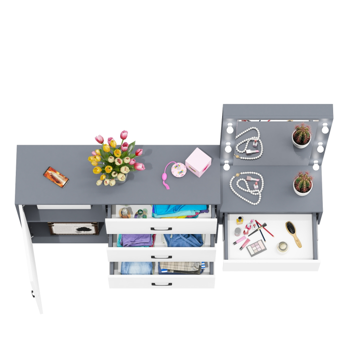 Туалетные столики, Комод с дверками и ящиками 122-1204 и косметический столик навесной с подсветкой