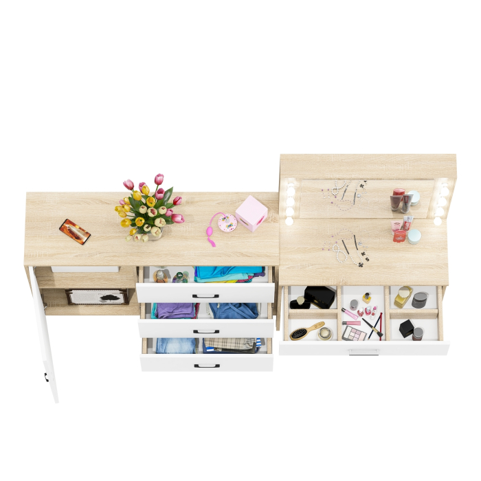 Туалетные столики, Косметический стол с подсветкой и выдвижным ящиком СТ-4 и комод 122-1204