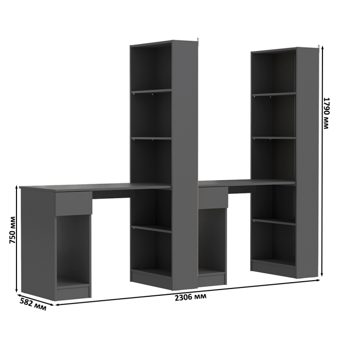 Прямые компьютерные столы, Два компьютерных стола со стеллажом Лайт 10.01