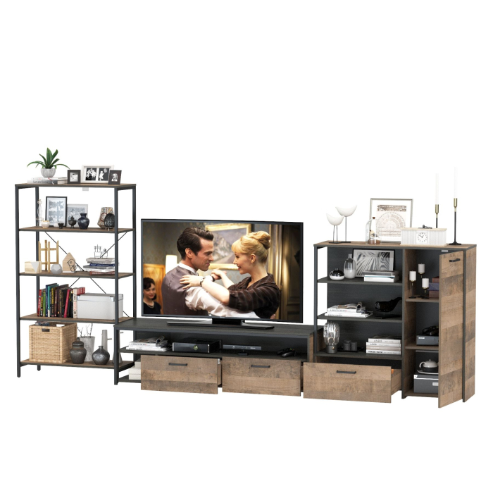 Стенки для гостиной, Комод с дверкой и ящиком с ТВ-тумбой для гостиной Трувор и открытый стеллаж с полками
