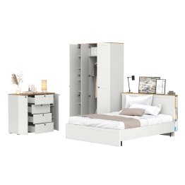 Тумба-комод 16.221 Остин со шкафом для одежды 13.336.03 и двуспальной кровати с ортопедом 1600