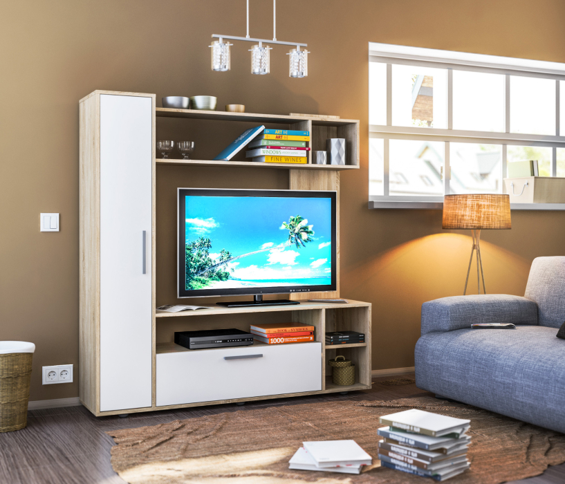 Стенки для гостиной, Стенка Ирен СБ-2302 Дуб Сонома/Белый.