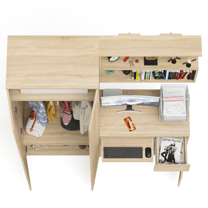 Домашние кабинеты, Компьютерный стол однотумбовый правый с ящиком и верхней полкой и платяной шкаф Мори МШ8001