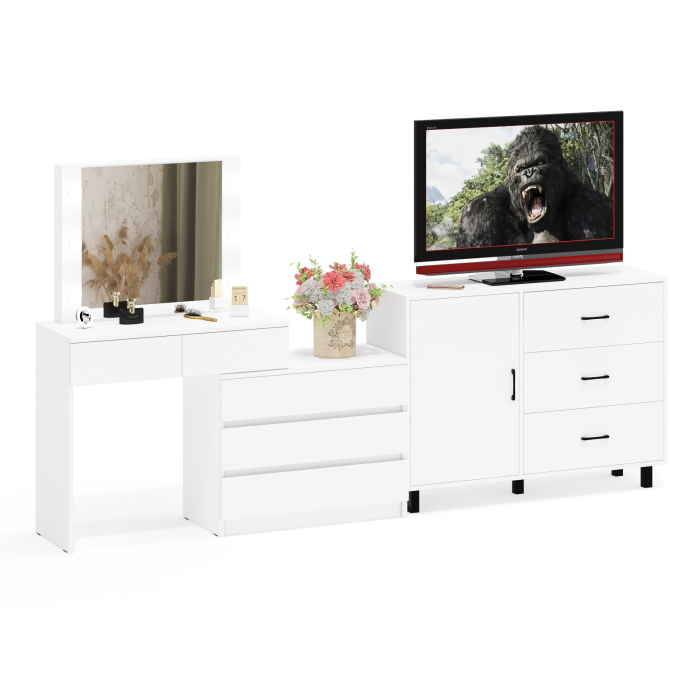 Туалетные столики, Угловой туалетный столик с подсветкой 110 и тумба-комод дверка и 3 ящика 122-1204