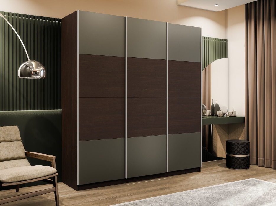 Шкафы-купе 3-х дверные, Шкаф-купе Эста 3-х дверный ДСП/Стекла хаки/Доводчик 240х66х240