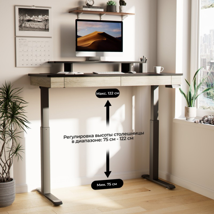 Прямые компьютерные столы, Стол для компьютера c электрической регулировкой по высоте и 2 ящиками EUREKA ERK-ED-I55