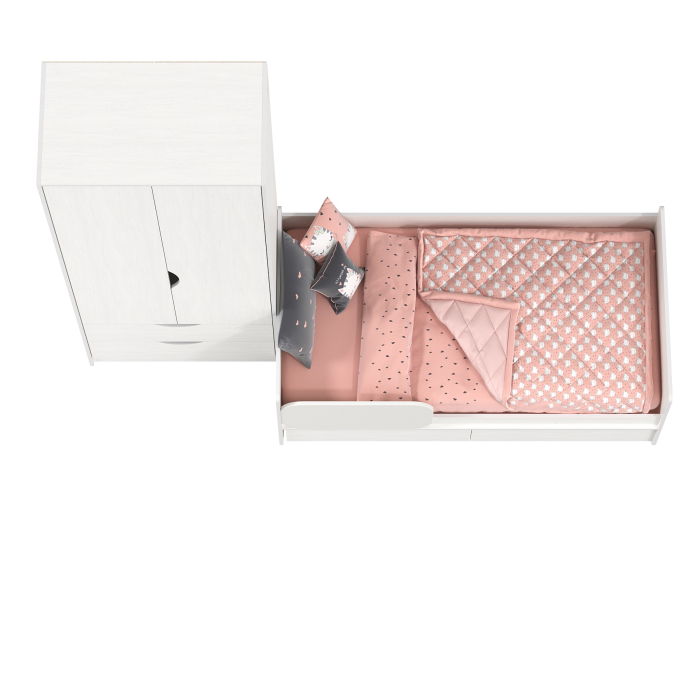 Для девочек, Кровать детская с ящиками со шкафом Mobi Уна белый (Поры дерева), сп. м. 800х1600 мм