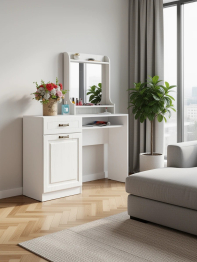 Стол туалетный с зеркалом Ливерпуль 12.46+10.118, цвет ясень ваниль/белый