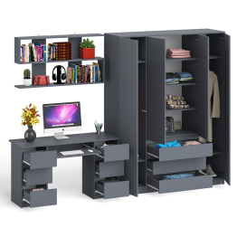 Большой 4-х дверный шкаф-комод Мори МШ1600.1 и стол с верхней навесной полкой