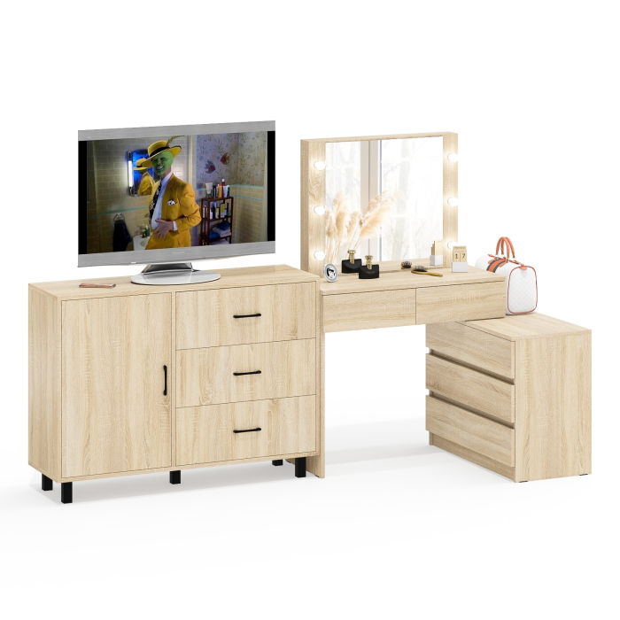 Туалетные столики, Угловой туалетный столик с подсветкой 110 и тумба-комод дверка и 3 ящика 122-1204