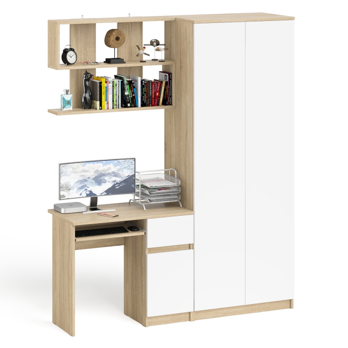 Домашние кабинеты, Компьютерный стол однотумбовый правый с ящиком и верхней полкой и платяной шкаф Мори МШ8001
