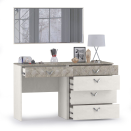Стол туалетный с комодом и зеркалом Амели 13.106+12.48+Зерк шёлковый камень/бетон чикаго беж