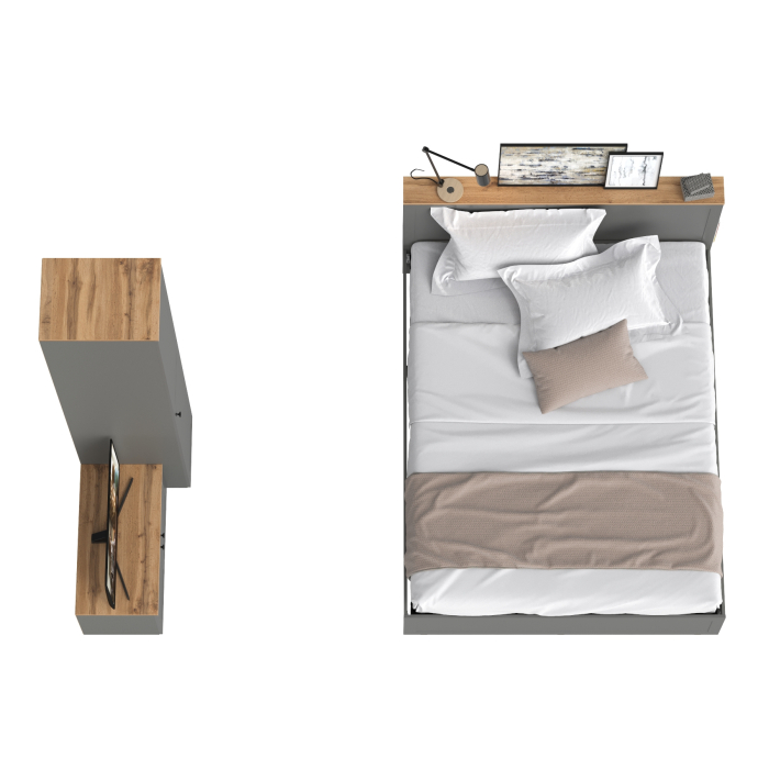 Спальные гарнитуры, Тумба с дверками Остин 13.257 с кроватью 1600 с основанием и пенал для одежды