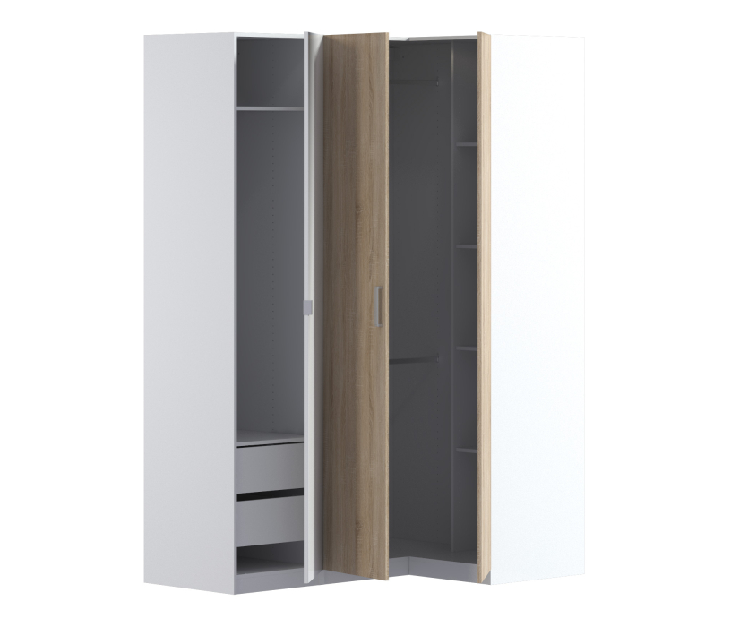 Угловые шкафы, МАКС Шкаф угловой с зеркалом Белый/Дуб Сонома