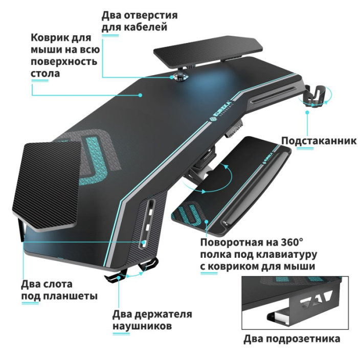 Геймерские, Стол для компьютера (для геймеров) с подставкой под клавиатуру и электрической регулировкой по высоте Eureka ERK-ES71-B-EU