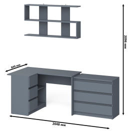 Комод на три ящика Мори МК800.1 с компьютерным столом для работы левый и открытой полкой