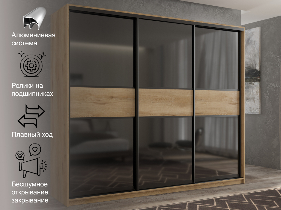 Шкафы-купе 3-х дверные, Шкаф-купе 3х дверный Кааппи 12 240х45