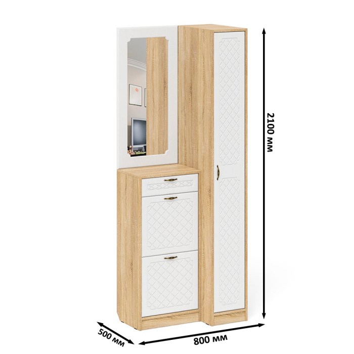 Прихожие, Пенал для прихожей П-6-500 и высокая обувница с зеркалом фрезеровка ромб