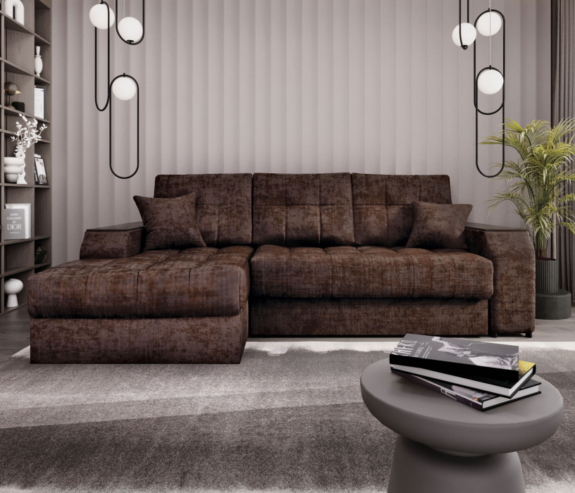 Диваны угловые в гостиную, Угловой диван-кровать Лас-Вегас левый, шенилл