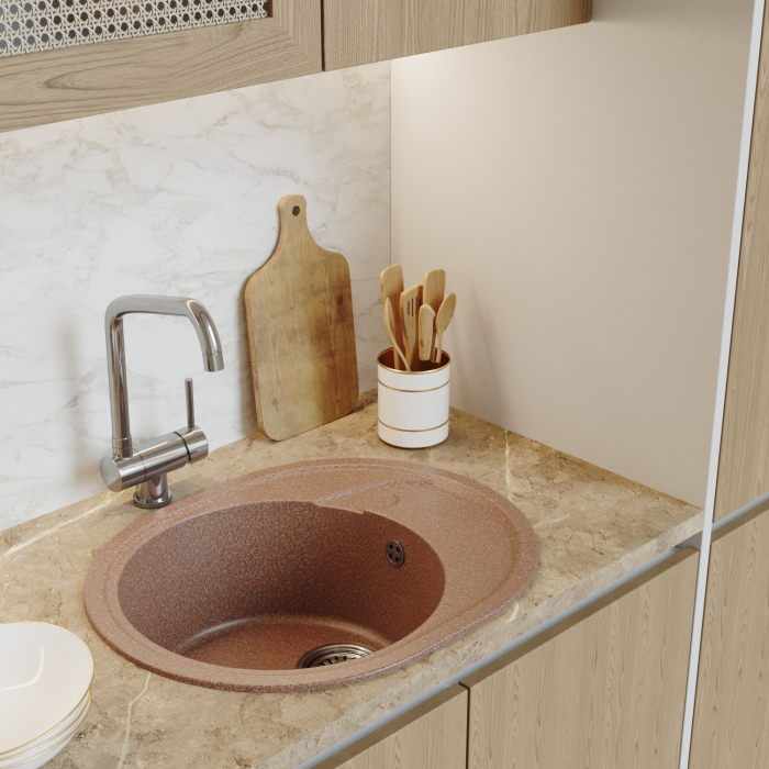 Кухонные мойки, Мойка ML-GM17 овальная с крылом, 580*470*180мм NEW*