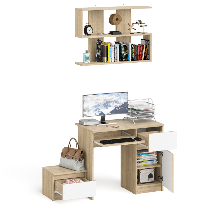 Прямые компьютерные столы, Стол компьютерный МС-1 правый с тумбой 400 и полкой Мори