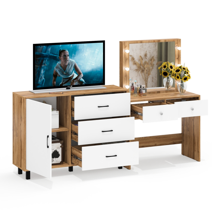 Туалетные столики, Стол туалетный для спальни с лампочками СТ-5 и тумба-комод 122-1204