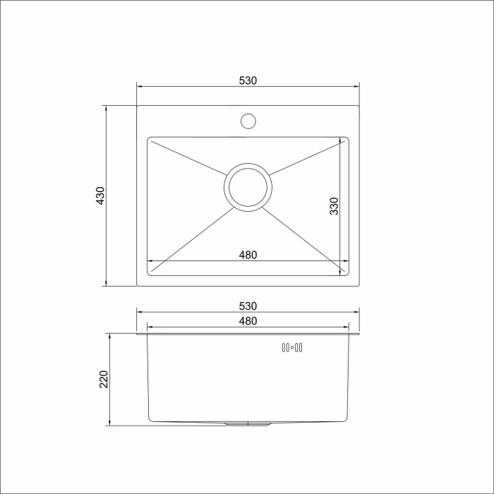Кухонные мойки, Мойка настол.монтаж 53х43 (3,0) вып 3 1/2  MIXLINE PRO 22см с сифоном (черный графит)