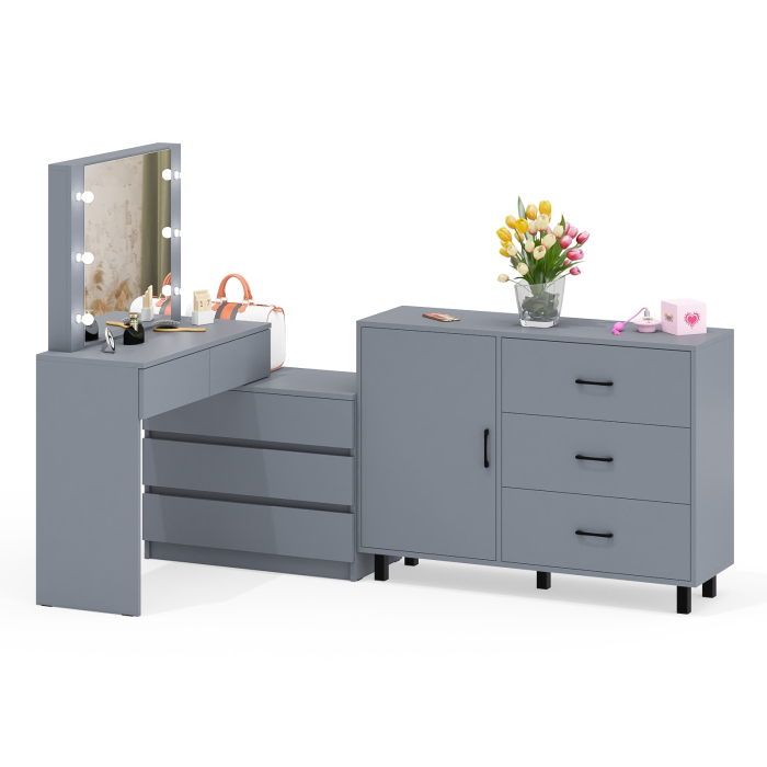 Туалетные столики, Угловой туалетный столик с подсветкой 110 и тумба-комод дверка и 3 ящика 122-1204