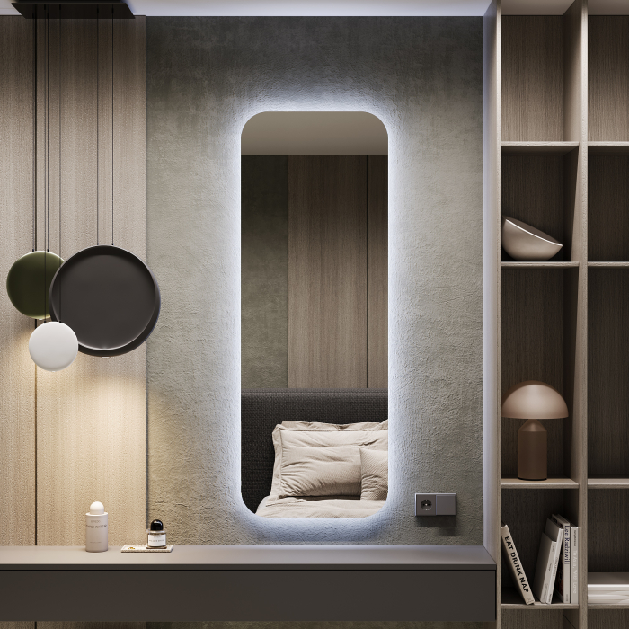 Зеркала в спальню, Зеркало с холодной подсветкой GENGLASS KUVINO NF LED M, с проводом 49х149 см
