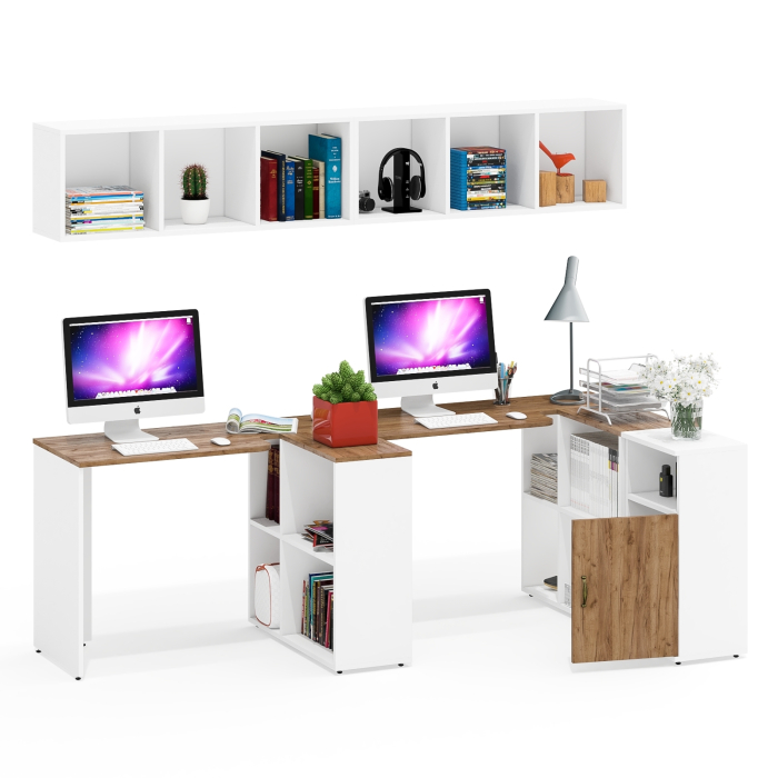Домашние кабинеты, Мебель для домашнего офиса Лидер-8 из столов-трансформеров с навесными полками и тумбы с нишей