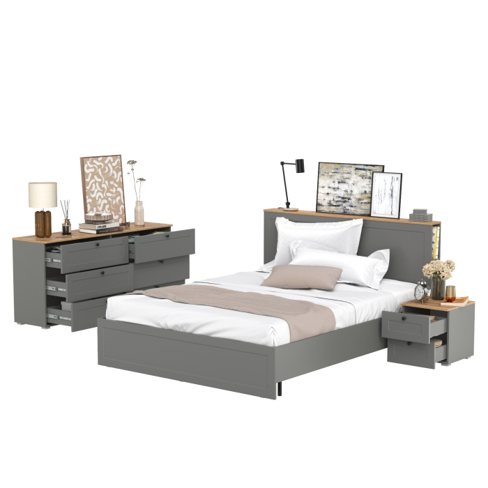 Спальные гарнитуры, Гарнитур спальный Остин из комода 16.240 с кроватью с ортопедическим основанием и тумбы прикроватной