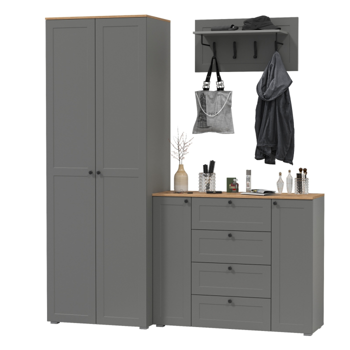 Прихожие, Шкаф в прихожую две двери с комодом и вешалкой для одежды с полкой Остин